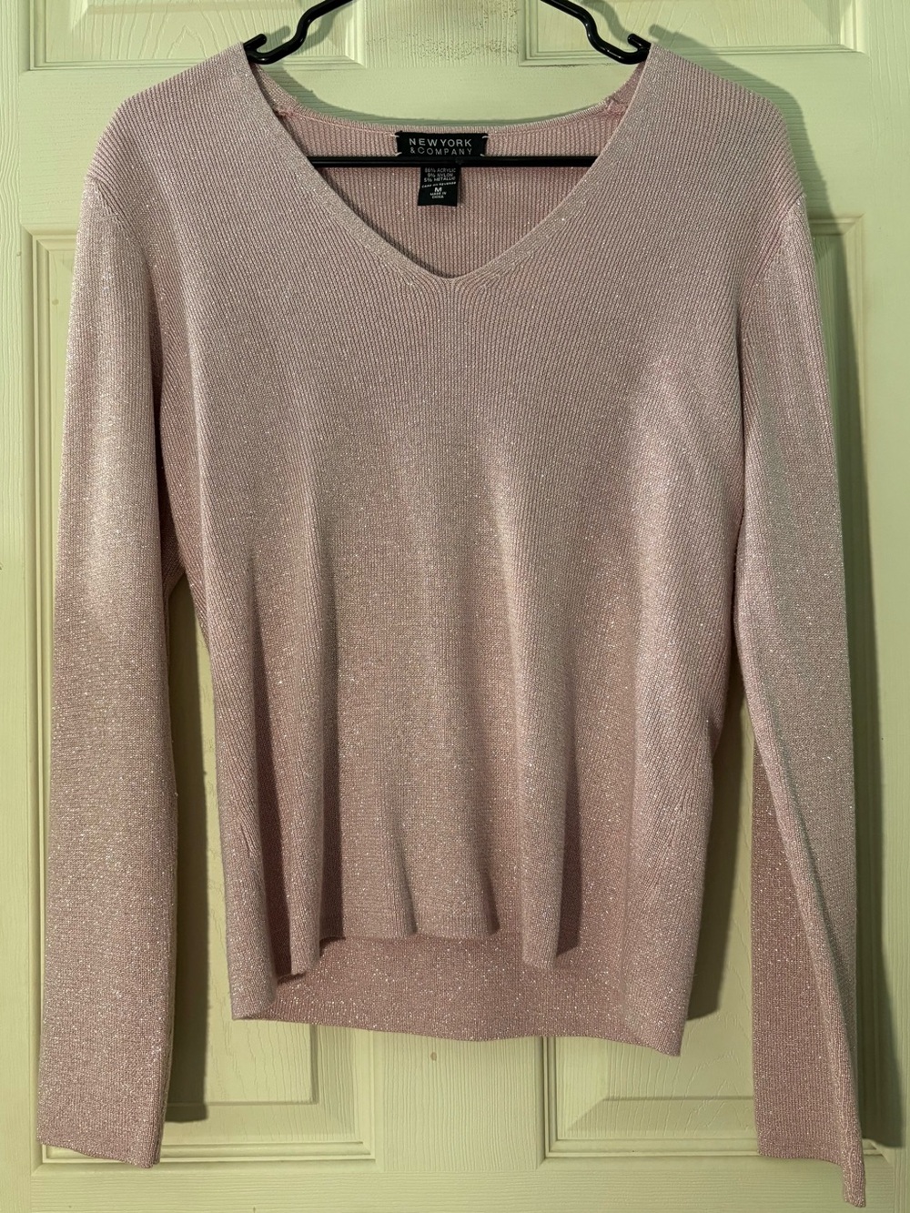 New York & Company Shimmery Light Pink V-Neck Sweater